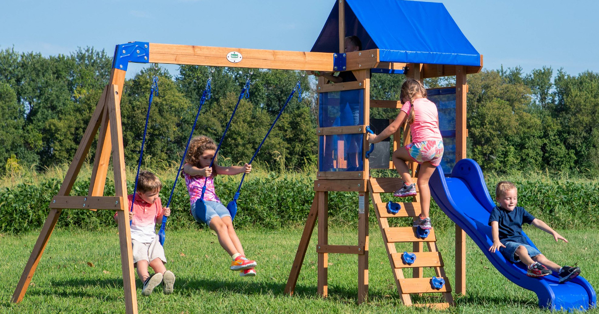 walmart backyard discovery aurora wooden cedar swing set