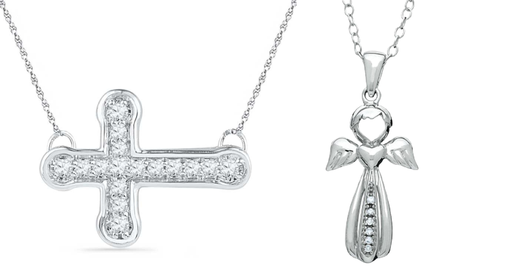 Zales Cross and Angel Necklace stock image