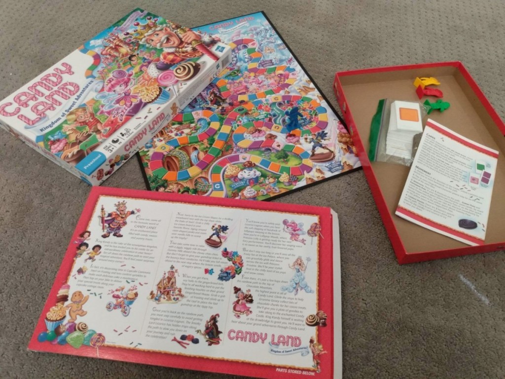 contents of Candy Land board game box