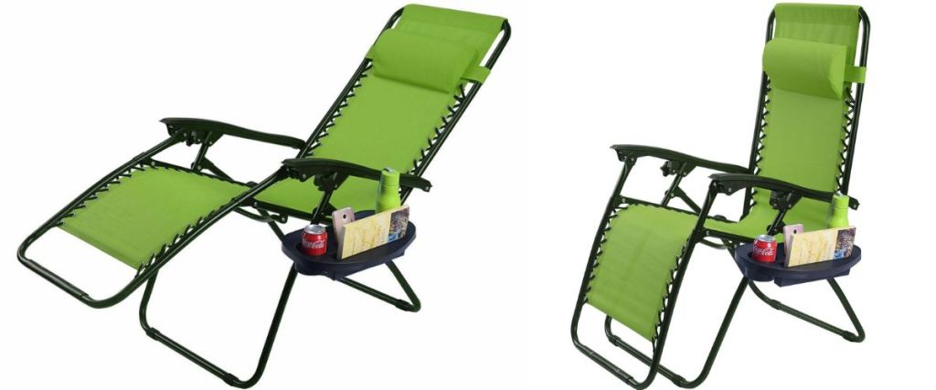 Mondawe Black Metal Frame Stationary Chaise Lounge Chair w/ Green Sling Seat