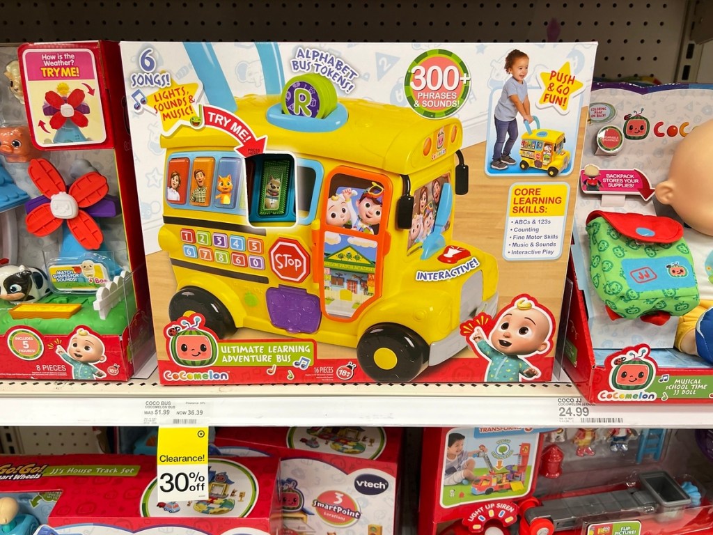 Cocomelon learning bus on shelf at Target