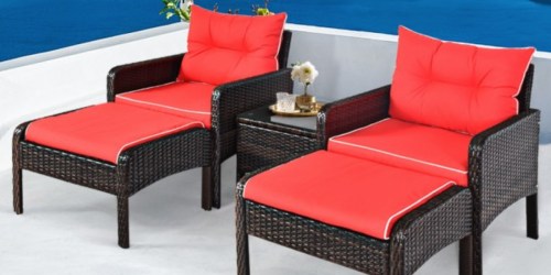 Costway Rattan 5-Piece Patio Set Only $275 Shipped (Reg. $400) | Includes 2 Chairs, 2 Ottomans & Coffee Table