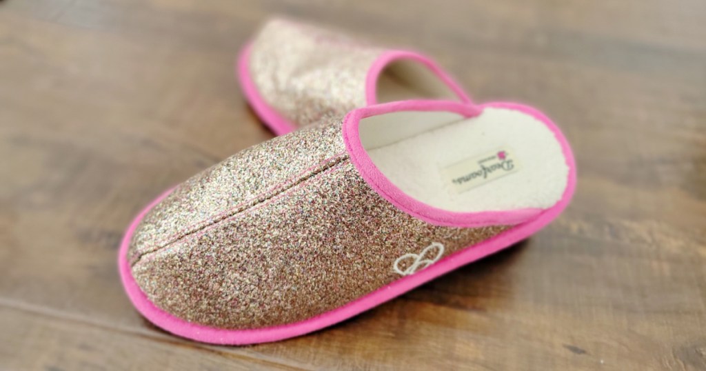 glitter pink scuff slippers