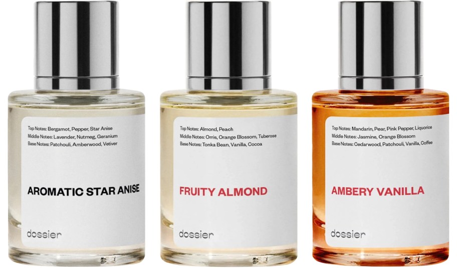 three bottles of dossier perfumes