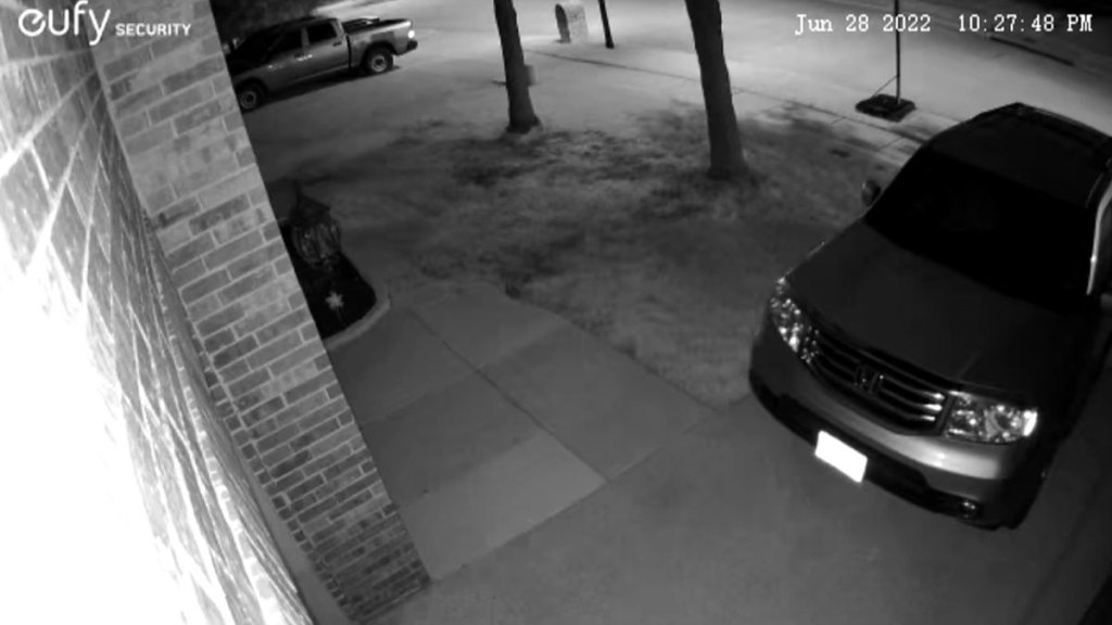 security camera footage of driveway at night