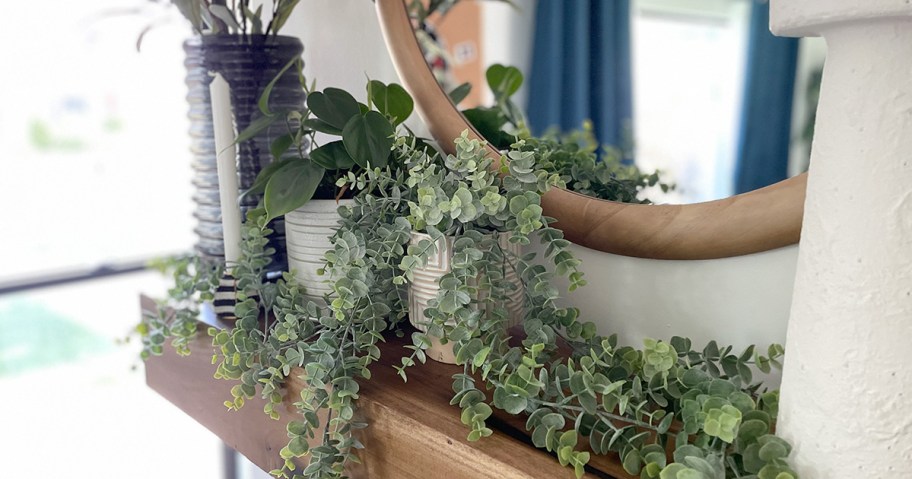 faux plant from hobby lobby on shelf