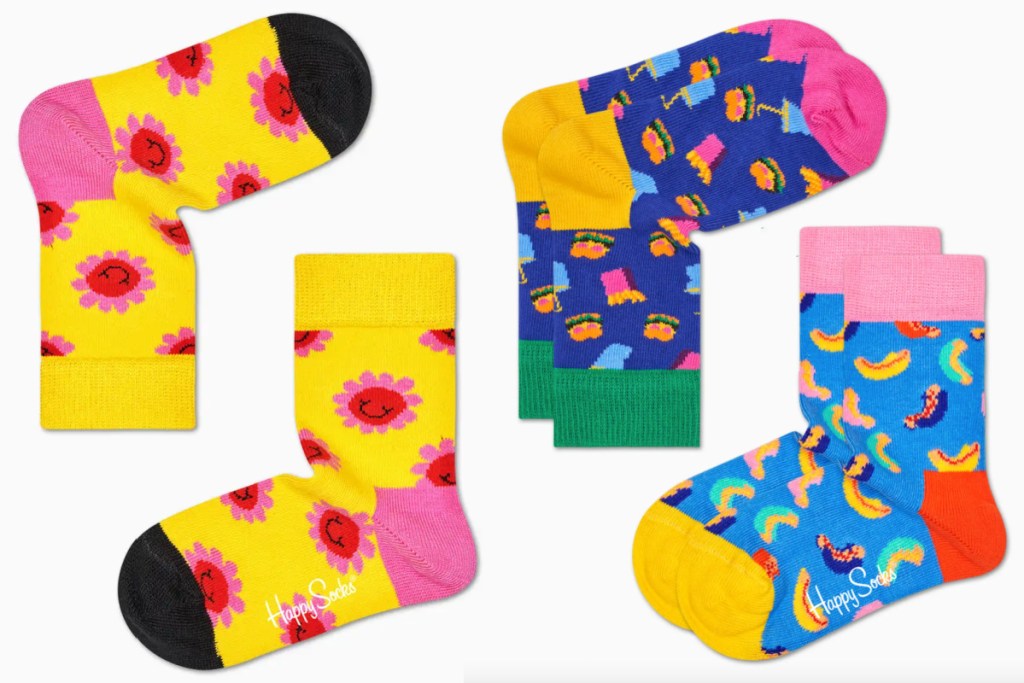 two pairs kids happy socks