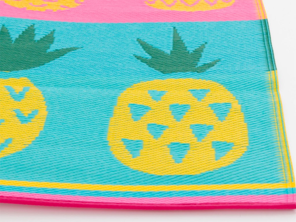 mainstays rug with pineapples and yellow and pink stripes