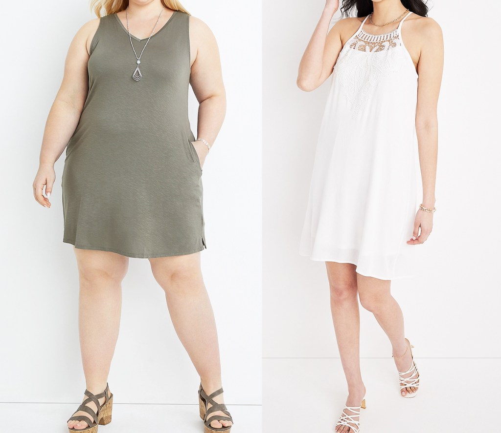 two women modeling dresses