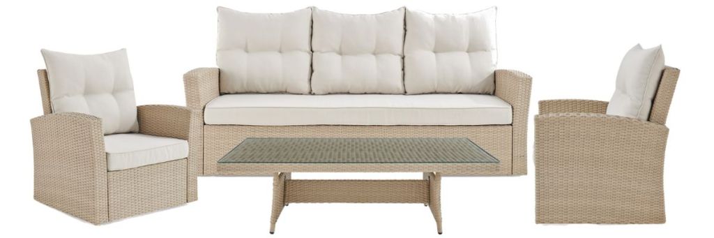 Alaterre Furniture Canaan 4-Piece Wicker Patio Conversation Set w/ Cushions