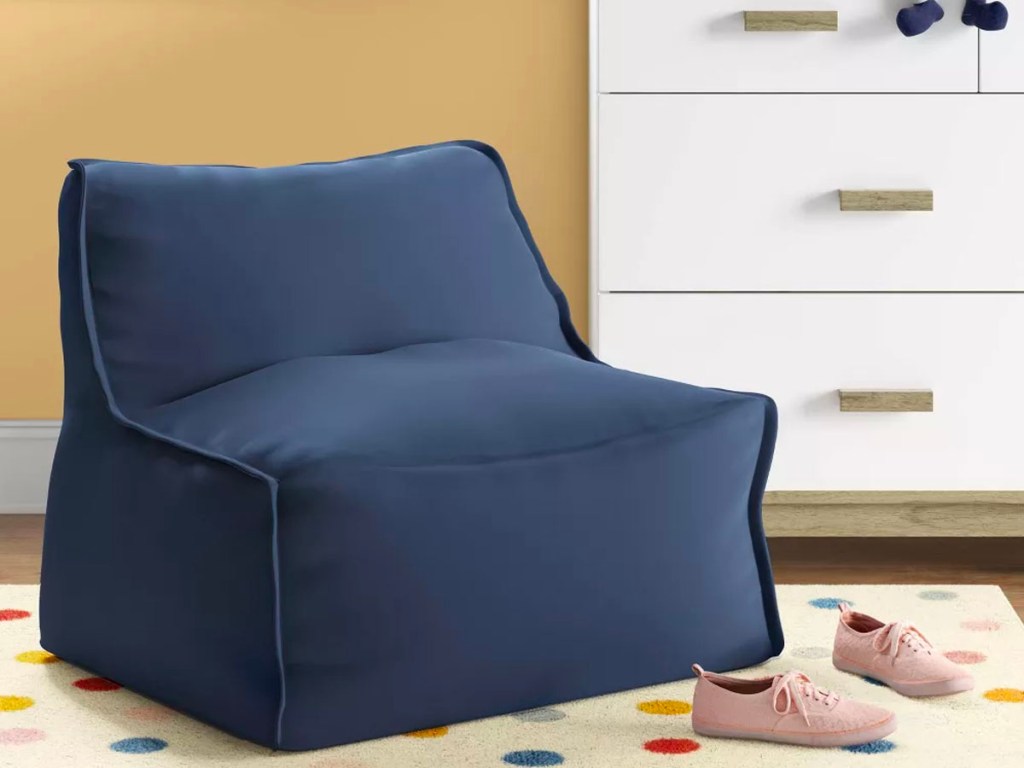 navy pillowfort bean bag chair in bedroom