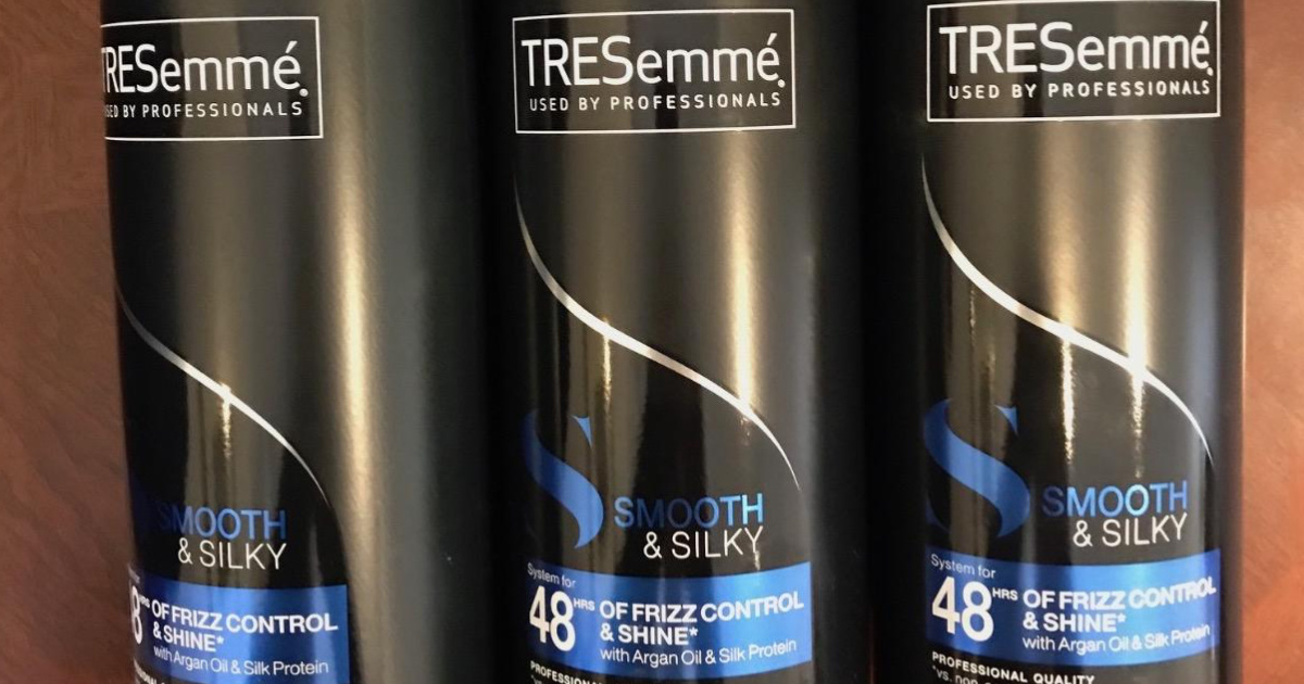 three tresemme shampoo bottles lined up