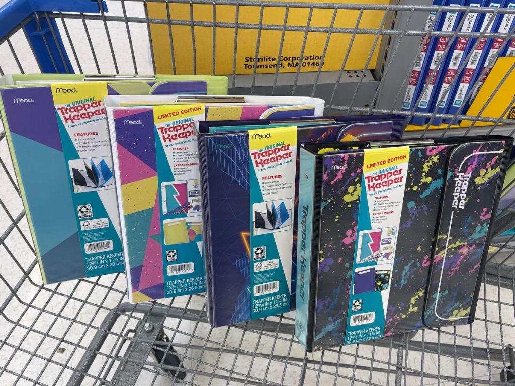 Trapper Keepers in shopping cart at Walmart