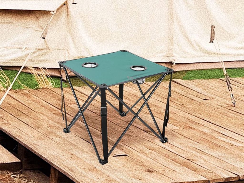 green folding camp table