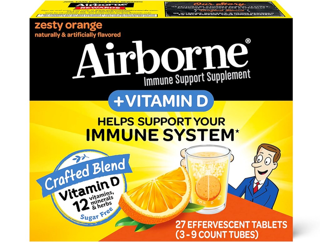 box of Airborne Zesty Orange Vitamin C + Zinc Effervescent Tablets