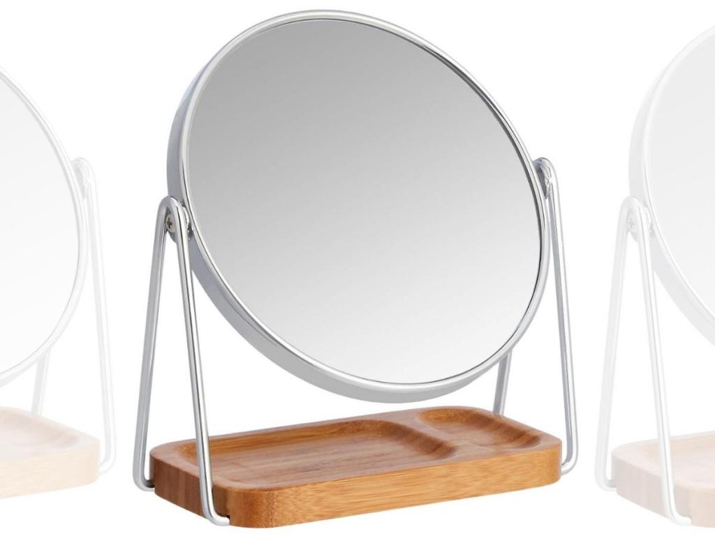 Amazon Basics Vanity Mirror with Squared Bamboo Tray