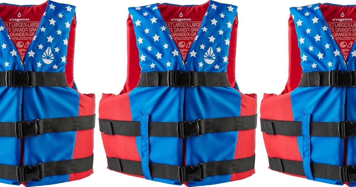 three stock images of an O Rageous Life Vest lined up
