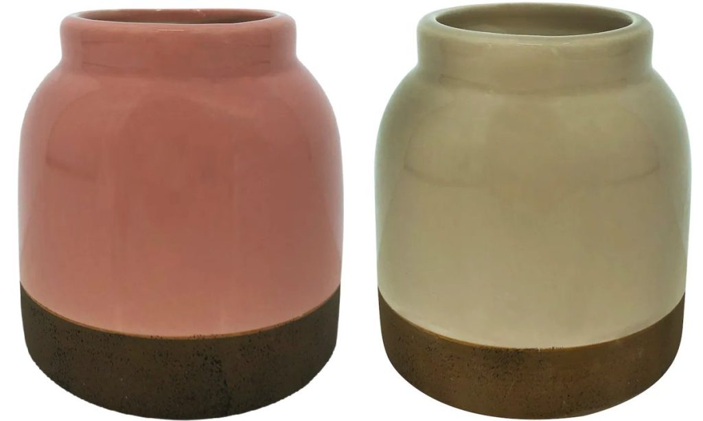 two two-toned ceramic pots