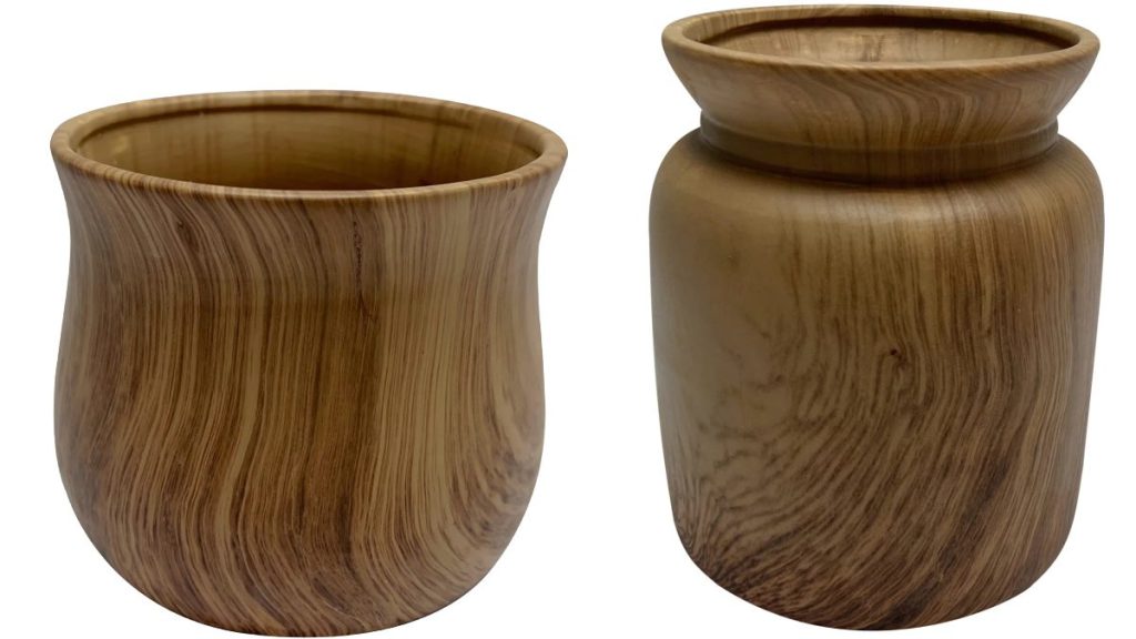 two woodgrain pots