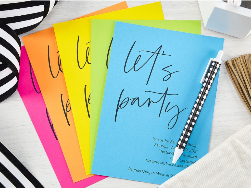 party invitations on colored cardstock paper