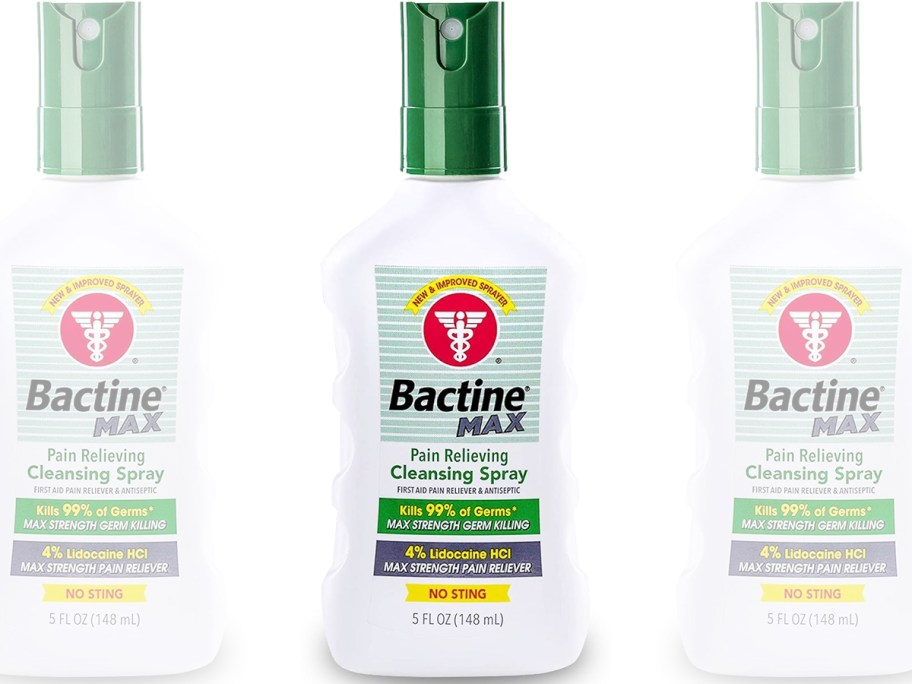 white and green bottles of Bactine MAX First Aid Spray
