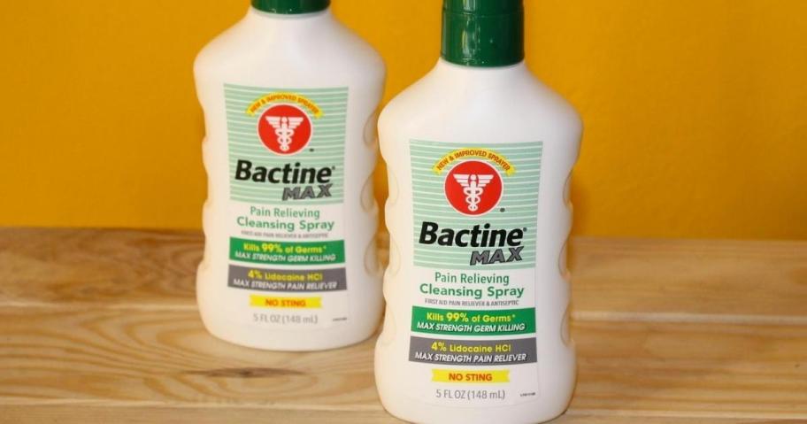 two Bactine Max Pain Relieving Cleansing Spray bottles