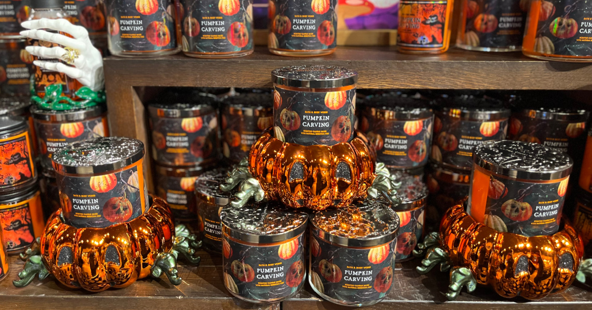 pumpkin candles and pumpkin candle holder in store