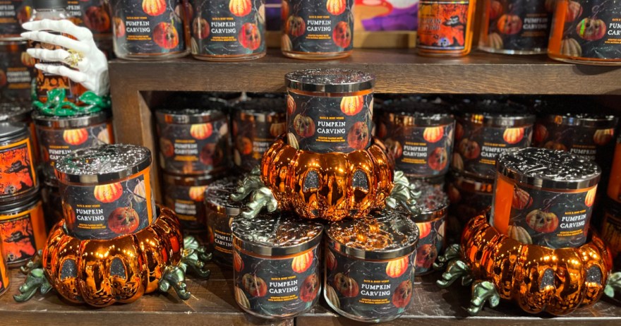 halloween pumpkin candles on display