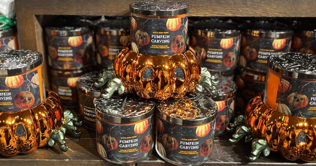 stack of halloween bath & body works candles