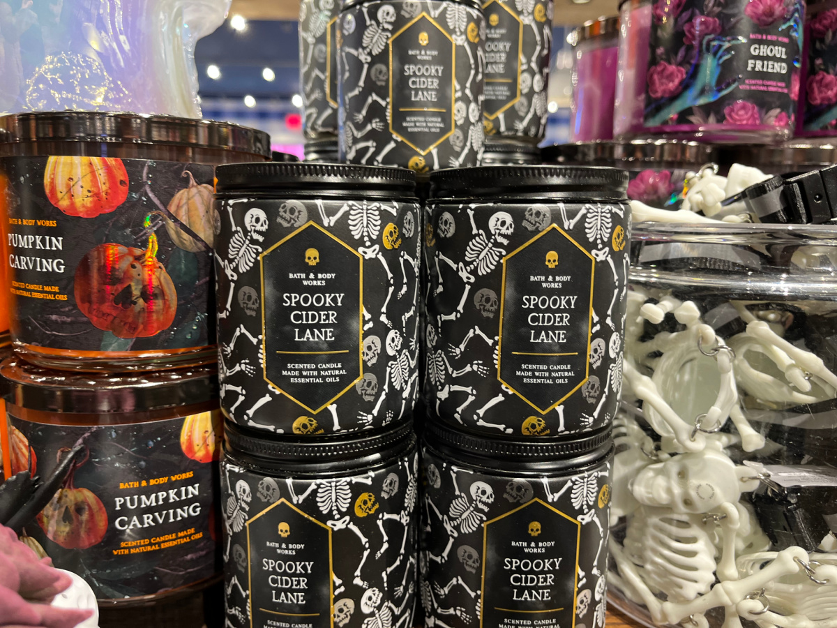 Halloween-themed candles in store