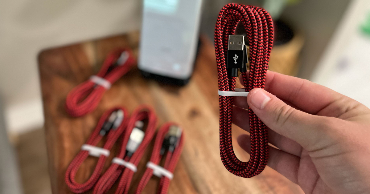 Black and Red braided charging cable
