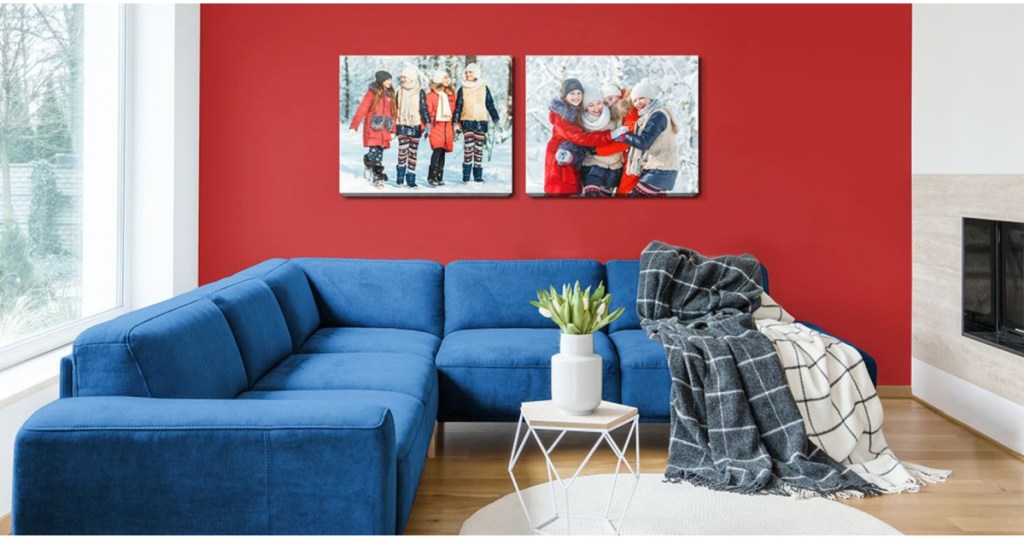 Canvas Prints on red wall in living room