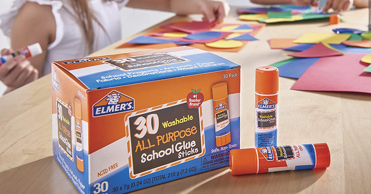 elmers 30 count glue stick box on crafting table