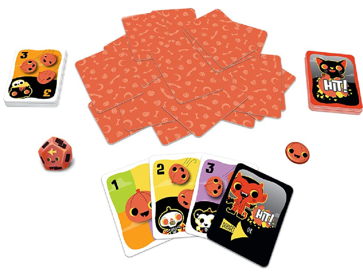 stock image of the contents of the funko boo hollow pumpkin card game
