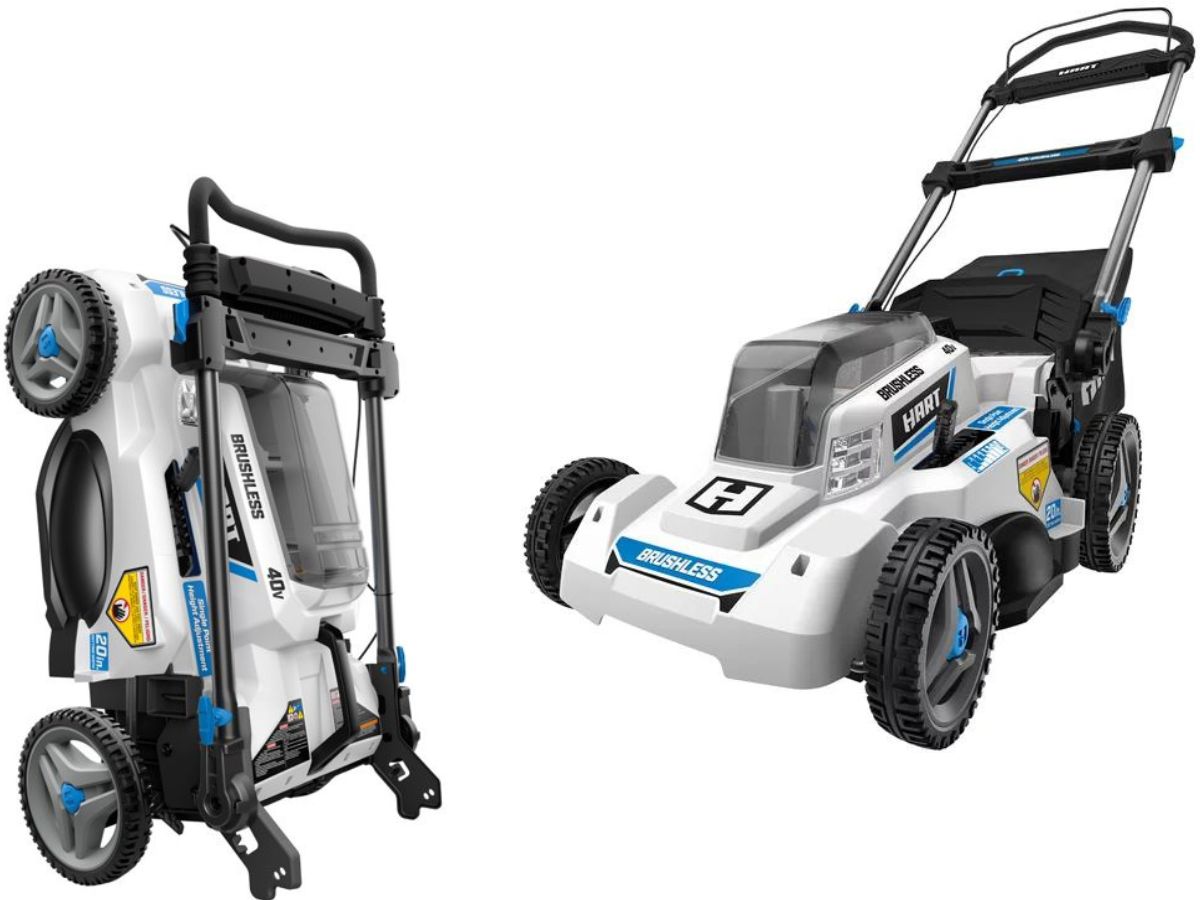 two stock images of a brushless Hart lawn Mower 