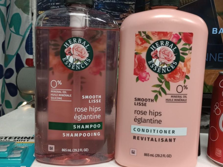 Herbal Essences Shampoo & Conditioner in a bathroom