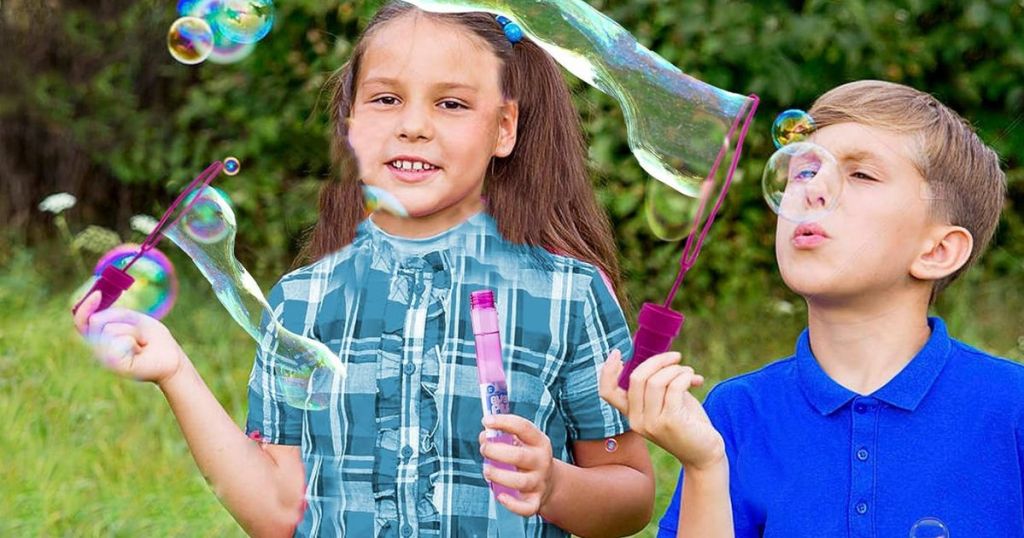 Kids playing with Bubble Play Giant Bubble Wands for Kids, 24 Pack