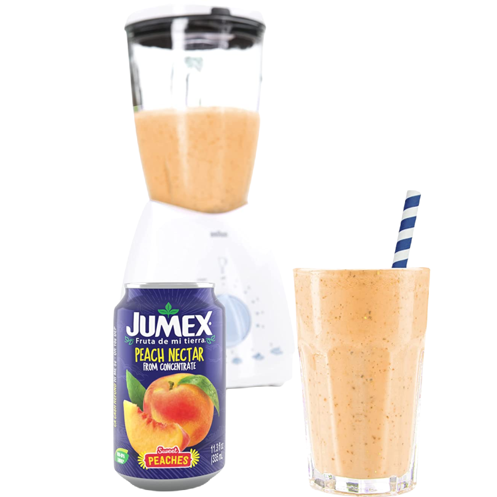 Jumex Peach Nectar next to blender