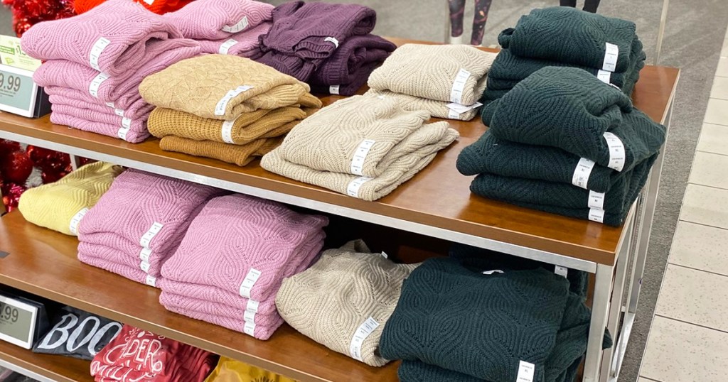 display of sweaters in store