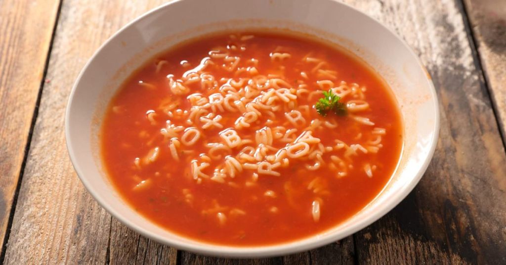 La Moderna pasta in a bowl of tomato soup 