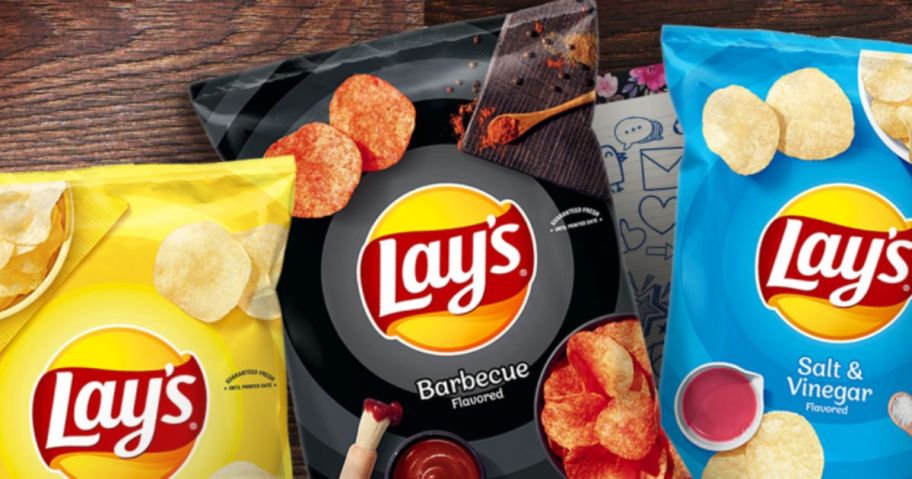 3 bags of Lay's Original, Barbecue and Salt & Vinegar Potato Chips