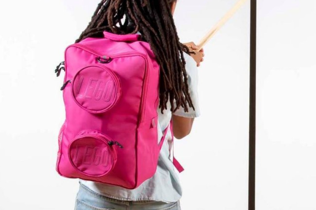 Lego backpack on back of kid