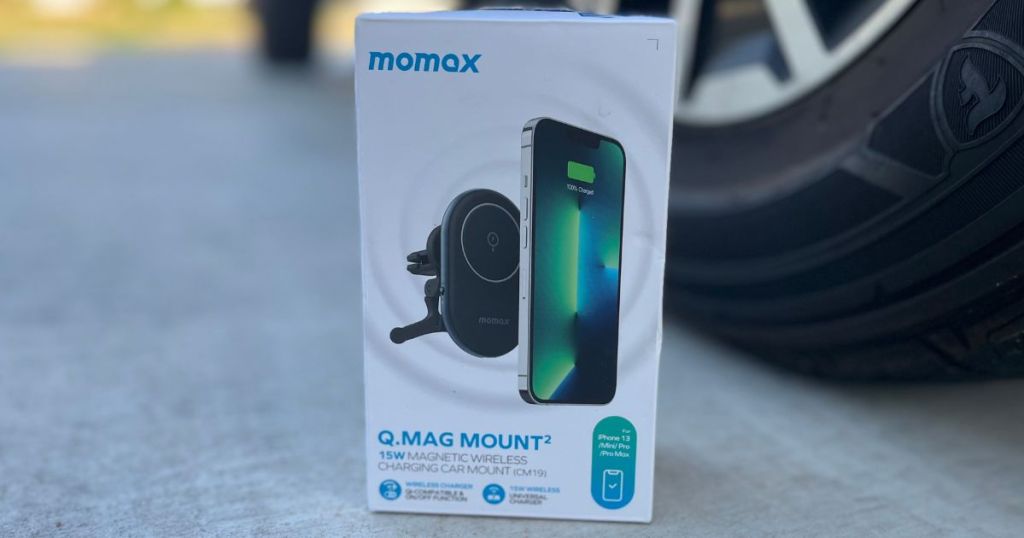Momax Magnetic Wireless Charging Mount by a car