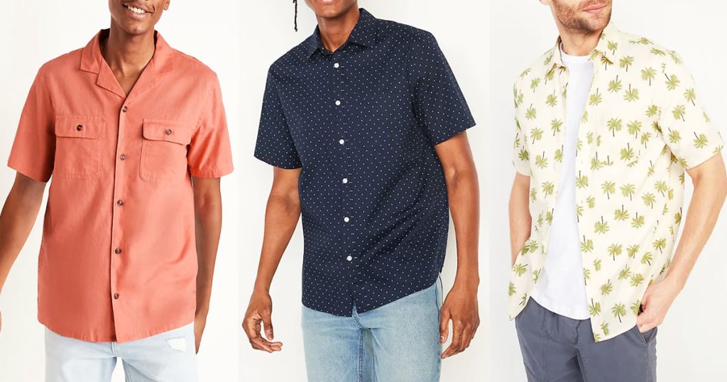 three men modeling button down shirts