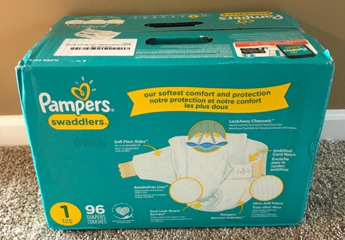 Pampers Swaddlers Diapers Newborn/Size 1 (8-14 lb) 96-Count Box