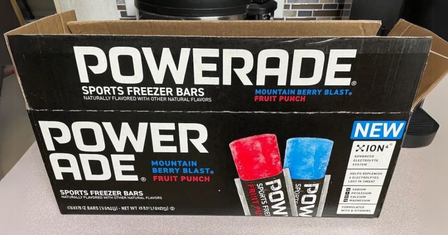 Powerade Sports Freezer Bar 70-pack box on counter