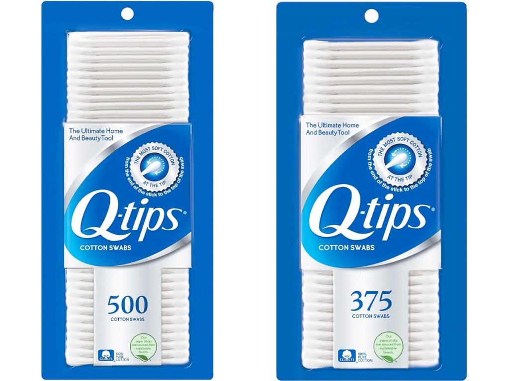 two blue boxes of q-tips cotton swabs