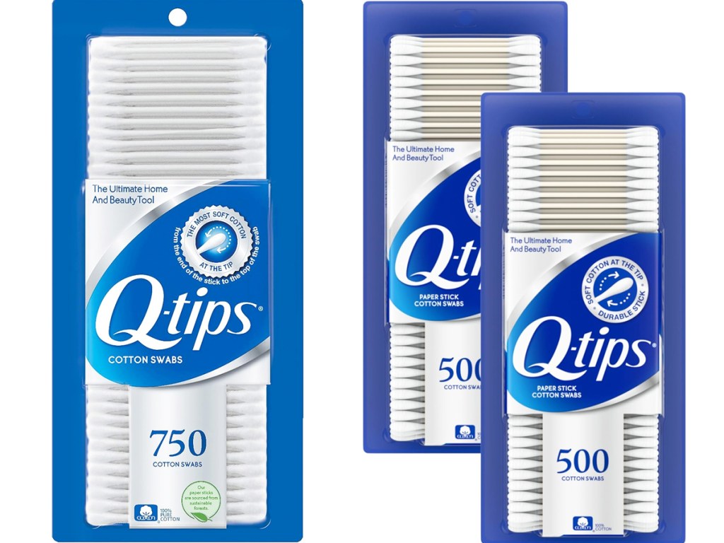 three boxes of q-tip cotton swabs