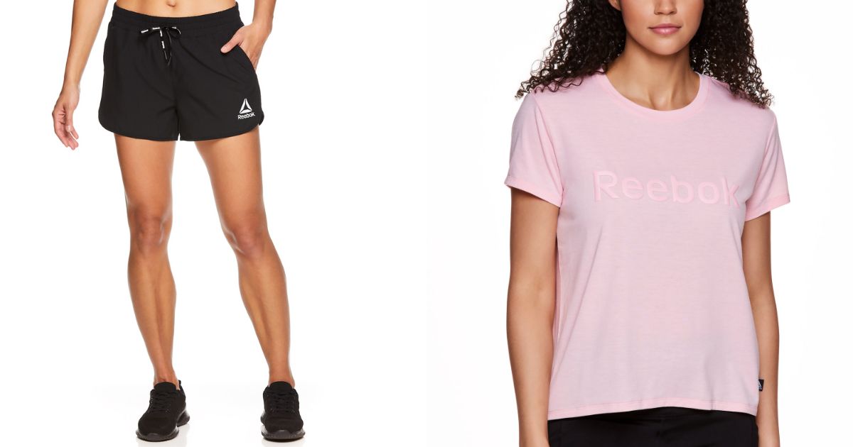 Reebok women's essentials jogging shorts in black and slinky tee in pink