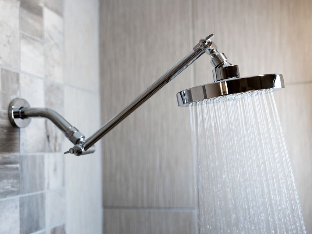 shower head w/ extended arm in shower